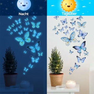 ALEGRE® Wandtattoo Schmetterlinge Leuchtend, Wandtattoo Leuchtend Schmetterling Wandaufkleber, Schmetterling Deko Wandsticker, Luminous Schmetterling Sticker Für Wohnzimmer Schlafzimmer Kinderzimmer - 3