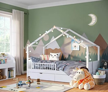 Bellabino Yuna Rausfallschutz für Kinder aus Kiefer Massivholz, klappbares Bettgitter für Reisen, 90 x 37 x 33 cm, Bettschutzgitter für Kleinkinder und Babys, weiß lackiert - 2