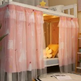 Bettvorhang Hochbett Etagenbett Betthimmel Schlafsaal Studentenwohnheim Bettzelt Bettumrandung mit Organza Privatsphäre Verdunkelung Vorhang Kinderzimmer Kinderbett Spielzelt Schlafzelt 2 x 1.35 m - 1