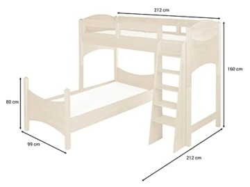 BioKinder Etagenbett Stockbett Hochbett versetzt Noah mit 2X Lattenrost, teilbar aus zertifiziertem Massivholz Kiefer weiß lasiert 90x200cm - 3