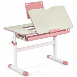 COSTWAY Kinderschreibtisch 51-73cm Höhenverstellbar, Schülerschreibtisch mit neigbarer Tischplatte, Bücherständer, Schublade & Messlineal, ergonomischer Jugendschreibtisch für 3-12 Jahre Kinder (Rosa) - 1