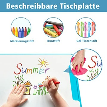 COSTWAY Kinderschreibtisch Set mit Bücherständer & LED-Licht, höhenverstellbarer Kindertisch und Stuhl mit gekippter Tischplatte & Schublade, Kinder Schreibtisch für Jungs & Mädchen (Blau) - 7