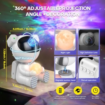 Dienmern Astronaut Projektor 2.0 Nachtlicht Sternenhimmel, LED Sternenhimmel Galaxy Projektor mit Fernbedienung und Timer, Sternlichtprojektor für Schlafzimmer & Decke, Geschenk für Kinder - 6