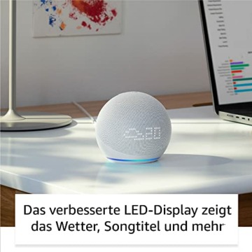 Echo Dot mit Uhr (5. Gen., 2022) | Smarter WLAN- und Bluetooth-Lautsprecher mit Uhr und Alexa und mit gigantischem, sattem Klang | Graublau - 3