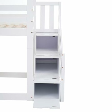 FEZTOY Kinder Bett mit Rutsche, Hausbett 90x200, Etagenbett für Kinder, Hochbett Baumhaus mit Stauraum Treppe und 1 Lattenrost, Kinderbetten, Spielbett, Jugendbett, ohne matratze (weiß-Schließfächer) - 5