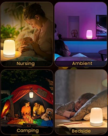 FOMYHEARD Nachtlicht Kinder für Schlafzimmer Wohnzimmer, LED Nachttischlampe Touch Dimmbar mit Warmes Licht & 256 RGB Farbwechsel, USB Aufladbar Nachtlampe Baby Stilllicht mit Timing Funktion - 6