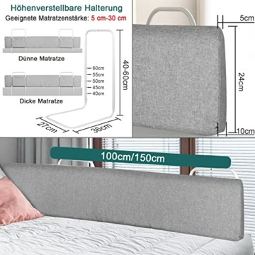 Froadp Rausfallschutz Bett Bettgitter für Kleinkinder Höhenverstellbar Bettkantenschutz mit Reißverschluss und Druckknopfleiste Tragbare Bettschutzgitter Kinderbett Zubehör (100cm, Leinengrau) - 2