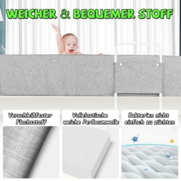 Froadp Rausfallschutz Bett Bettgitter für Kleinkinder Höhenverstellbar Bettkantenschutz mit Reißverschluss und Druckknopfleiste Tragbare Bettschutzgitter Kinderbett Zubehör (100cm, Leinengrau) - 5