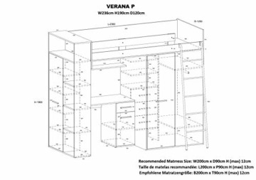 FurnitureByJDM Hochbett mit Schreibtisch, Kleiderschrank und Bücherregal - VERANA R - (Eiche Artisan/Grün) - 3