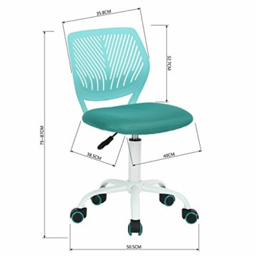 FurnitureR Moderne Einstellbare Design Computer Sitz Schreibtisch Drehbare Armlose Kinder Lernraum Home Office Task Stuhl, Türkis, ‎Plastic, Turquoise, 38.5CM x40CM x75-87CM - 10