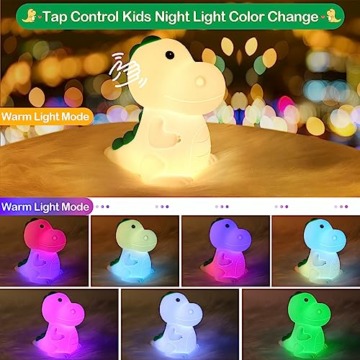 Glovios LED Nachtlicht Baby,Dinosaurier Silikon Nachtlicht Kinder USB-Aufladung, Nachttischlampe Babyzimmer mit Tap Control,Silikon Kinderzimmer Lampe,Dino Stilllicht Dimmbar (Dinosaurier) - 2