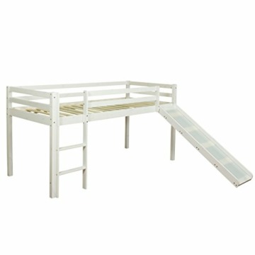 Homestyle4u 1542, Kinderbett Hochbett 90x200 mit Treppe Rutsche Vorhang Pirat Weiß Schwarz Bettgestell Massivholz Kiefer - 5