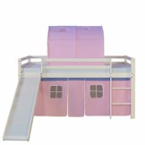 Homestyle4u 1567, Kinderbett 90x200 Weiß Hochbett mit Rutsche Treppe Vorhang Tunnel Rosa Bettgestell Holz Kiefer Kinderzimmer - 1