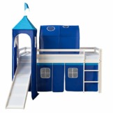 Homestyle4u 1576, Kinderbett 90x200 Weiß Blau Hochbett mit Rutsche Treppe Turm Tunnel Vorhang Bettgestell Holz Kiefer - 1