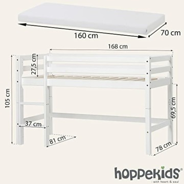 Hoppekids ECO Dream Halbhochbett - FSC-zertifiziertes Kiefernholz, TÜV-Zertifiziert, Label Nordic Swan, 70x160 cm, Weiß - Perfekt für kleine Schlafzimmer und Kinder im Wachstum, konvertierbar - 3