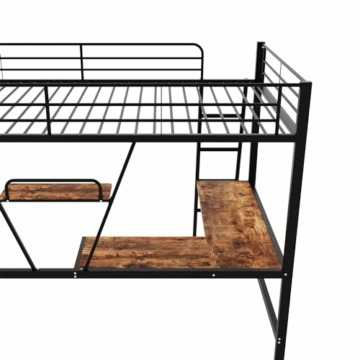 Idemon 90x200cm Bettgestell Metallbett, Eisenbett, Hochbett mit L-förmigem Schreibtisch und einem Regal für Kinder, Jugendliche und Erwachsene, schwarz - 5