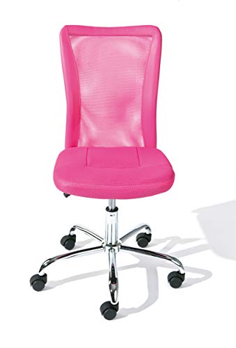 Inter Link - Kinderschreibtischstuhl - Ergonomischer Drehsessel - Höhenverstellbar - Verchromter Metallfuß- Atmungsaktiver Mesh-Gewebebezug - 360° drehbar - Pink - Bonnie - 3