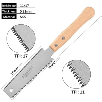 Japansäge Handsäge, Heatigo Zweischneidig Zugsäge 11/17 TPI Holz Feinsäge Japanische Säge Bündigschnittsäge für Heimwerken Holzbearbeitungswerkzeuge Outdoor Säge - 2