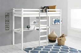 Kinder Hochbett mit Schreibtisch Etagenbett massiver Kiefer 90x200 cm (Weiss) - 1