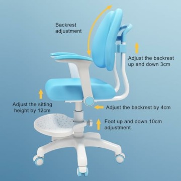 kiskick Kinder-Schreibtischstuhl, Lernstuhl mit verstellbarer Höhe, niedlicher Kinder-Studierstuhl, Computerstühle mit 360 Rädern, Kindercomputerstuhl für Zuhause, Schule und Bibliothek, Blau - 6