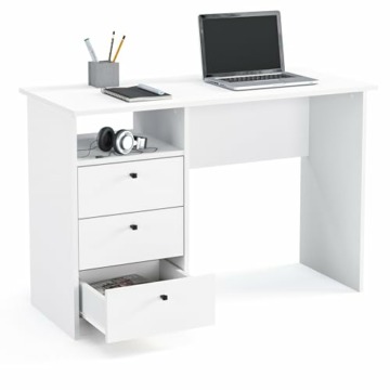 KOMTO Schreibtisch mit Schubladen - Bürotisch Computertisch Klein Arbeitstisch Büro PC-Tisch Kinderschreibtisch mit Stauraum | Moderner Schreibtisch Weiß | Oslo H 110 x 50 x 74 cm - 5