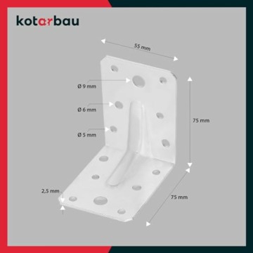 KOTARBAU® 25 Stk. Winkelverbinder mit Rippe Sicke 75x75x55 mm Lochwinkel Bauwinkel Holzverbinder Balkenwinkel Winkel Holzverbinder Metall Winkelverbinder Verzinkt Silber - 3