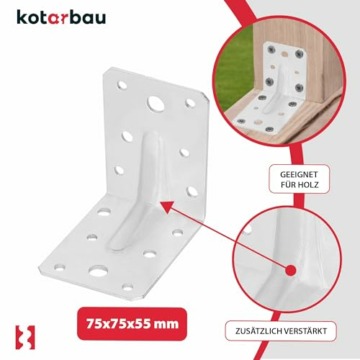 KOTARBAU® 25 Stk. Winkelverbinder mit Rippe Sicke 75x75x55 mm Lochwinkel Bauwinkel Holzverbinder Balkenwinkel Winkel Holzverbinder Metall Winkelverbinder Verzinkt Silber - 4