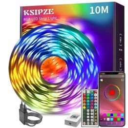 KSIPZE Led Strip 10m RGB LED Streifen mit Fernbedienung Bluetooth Musik Sync Timer-Einstellung Dimmbar Farbwechsel Led Lichterkette Lichtband Leiste Band für Zuhause Partei deko - 1