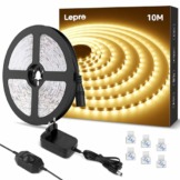 Lepro LED Strip 10M Warmweiss, LED Streifen Warmweiß 3000K Dimmbar, 2835 LED Band Selbstklebend 420 LEDs, Superhell LED Lichtband Leiste mit Netzteil, Lichterkette Kette für Innen Küche Heim Deko - 1