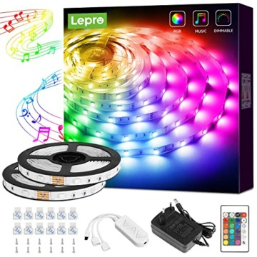 Lepro LED Strip 10M(5Mx2), LED Streifen Musik Lichterkette mit Fernbedienung, 5050 SMD 300 LEDs Band Lichter, RGB Dimmbar Lichtleiste Light, Lichtband Leiste, Bunt Kette für Party Weihnachten Deko - 1