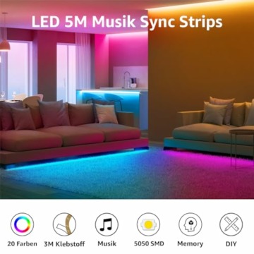 Lepro LED Strip 10M(5Mx2), LED Streifen Musik Lichterkette mit Fernbedienung, 5050 SMD 300 LEDs Band Lichter, RGB Dimmbar Lichtleiste Light, Lichtband Leiste, Bunt Kette für Party Weihnachten Deko - 5