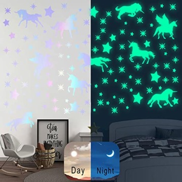 Leuchtsterne Wandtattoo Einhorn Kinderzimmer Mädchen Leuchtsticker Einhorn Leuchtsterne Selbstklebend Wandsticker Sternenhimmel Leuchtaufkleber Aufkleber Babyzimmer Deko Geschenke für Mädchen Jungen - 2