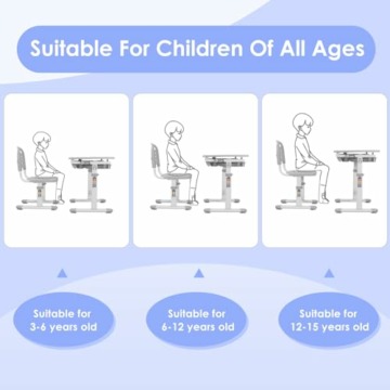 MAMIZO Kinderschreibtisch Stuhl Höhenverstellbar, Kindertisch Stuhl Set mit neigbarer Tischplatte,Schreibtisch Kinder Mädchen & Jungs, Jugendschreibtisch mit Schublade (Grau) - 6