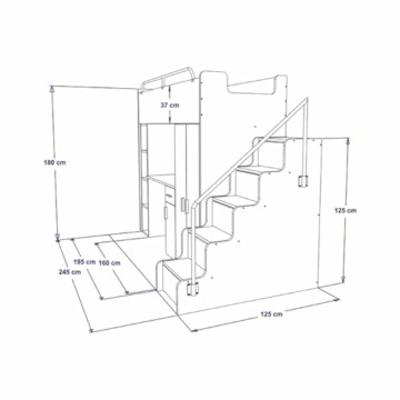 Marlux-Meble Hochbett JSM-4 80x190 mit Kleiderschrank Schreibtisch und Treppe Hochglanz Kinderbetten Funktionsbett Etagenbett Stockbett Kinderhochbett Jugendhochbett (Schwarz Glanz) - 3