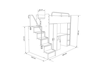 Marlux-Meble Hochbett Kinderbett JSM-4 90x200 mit Kleiderschrank Schreibtisch und Treppe Matt Kinderbetten Funktionsbett Etagenbett Stockbett Kinderhochbett Jugendhochbett (Graphit Matt) - 4