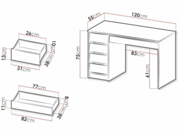 Mirjan24 Schreibtisch Ada, 5 Universale Schubladen Schülerschreibtisch Computertisch Kinderschreibtisch Arbeitstisch PC-Tisch Jugendzimmer Kinderzimmer (Weiß) - 3