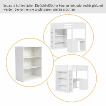 MQLAE Hochbett mit Schreibtisch und Schrank, Kinderhochbett 90 X 200 cm, Tisch mit 4 Schubladen, Kinderbett Rausfallschutz, Multifunktionales Etagenbett, Bett mit Lattenrost, (Weiß) - 5