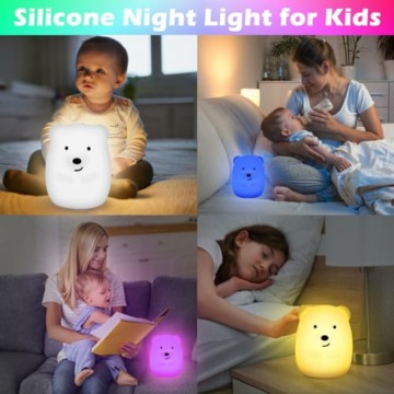 Nachtlicht Kinder, 9 Farben 3 Lichtmodi Baby Nachtleuchte aus Silikon, Nachtlampe Baby, Stilllicht, mit Timer, Touch-steuerung, Fernbedienung, USB-aufladung, für Kinderzimmer Baby Mädchen Junge - 6