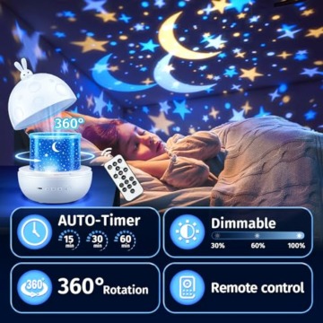 Night Light,Nachtlicht Sternenhimmel Projektor Kinder mit 15 Film,Nachtlicht Kinder Nachtlicht Baby,Spieluhr Baby Mädchen,Bluetooth Nachttischlampe Kinder Lampe Kinderzimmer Deko,Baby Geschenk Mädchen - 3