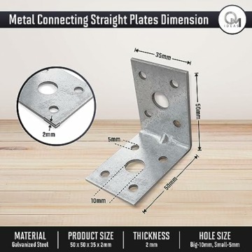 OMIDEAS 10 x Winkelverbinder mit Sicke (50 x 50 x 35 x 2) Lochwinkel Bauwinkel Holzverbinder Schwerlast Verbinder Winkel, Silber Verzinkt - 2