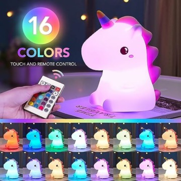 One Fire Nachtlicht Kinder, 16 Farben 5 Helligkeit Baby Stilllicht, Einhorn Geschenke für Mädchen, Batterie, Nachttischlampe Dimmbar, Kawaii Kinderzimmer Babyzimmer Deko - 2