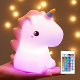 One Fire Nachtlicht Kinder, 16 Farben 5 Helligkeit Baby Stilllicht, Einhorn Geschenke für Mädchen, Batterie, Nachttischlampe Dimmbar, Kawaii Kinderzimmer Babyzimmer Deko - 1