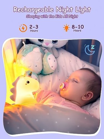 One Fire Nachtlicht Kinder, 16 Farben 5 Helligkeit Baby Stilllicht, Einhorn Geschenke für Mädchen, Batterie, Nachttischlampe Dimmbar, Kawaii Kinderzimmer Babyzimmer Deko - 4