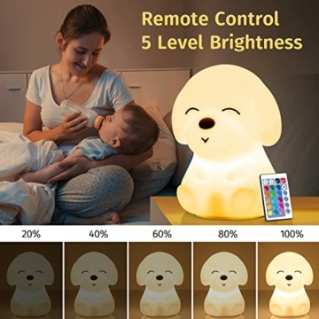 One Fire Nachtlicht Kinder, Kawaii 16 Farben Nachtlicht Baby,LED Stilllicht Dimmbar,1200mAh Akku Lampe&Timing Kinder Nachtlicht,Silikon Hund Nachttischlampe Kinder,Kawaii Nachtlampe Kinderzimmer Deko - 3