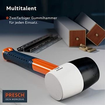 Presch Gummihammer Schwarz/Weiß 450g - Hartgummihammer mit Fiberglasstiel | ⌀=55mm - Allround-Gummihammer mit zwei Seiten für Indoor und Outdoor - Langlebiger Schonhammer - 2