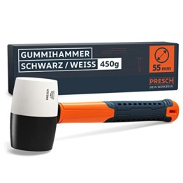 Presch Gummihammer Schwarz/Weiß 450g - Hartgummihammer mit Fiberglasstiel | ⌀=55mm - Allround-Gummihammer mit zwei Seiten für Indoor und Outdoor - Langlebiger Schonhammer - 1