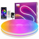 RGB LED Strip 10M, Neon LED Streifen Farbwechsel, Musik-Sync, Wasserdichte, Silikon DIY Flexibler Lichtstreifen mit Fernbedienung, APP Steuerung für Innen und Außendekoration(Inklusive Adapter) - 1