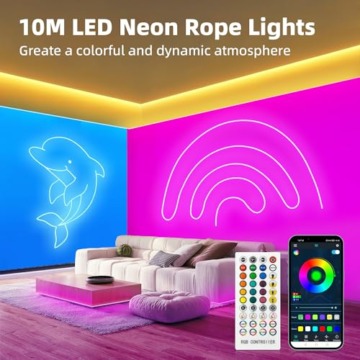 RGB LED Strip 10M, Neon LED Streifen Farbwechsel, Musik-Sync, Wasserdichte, Silikon DIY Flexibler Lichtstreifen mit Fernbedienung, APP Steuerung für Innen und Außendekoration(Inklusive Adapter) - 4