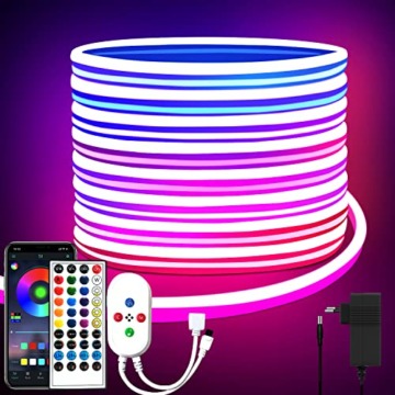 segrass 10m Neon Led strip，APP Steuerung,mit Fernbedienung, IP65 wasserdichte flexible Neon LED Streifen, 24V Rgb LED band Neon Seil Lampe, anwendbar auf Schlafzimmer, Raum und Außendekoration - 1