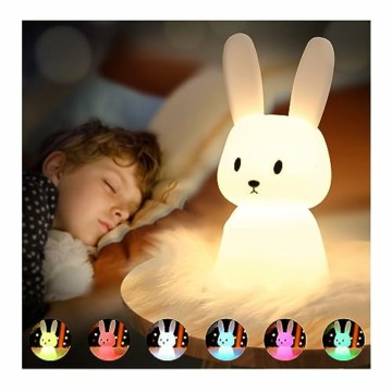 SOLIDEE Bunny Silikon Nachtlicht Kinder USB-Aufladung Nachttischlampe mit 7 Lichtwechsel & Tap Control & Timing Funktion 1200mAh Kinderzimmer Deko Geschenke Spielzeug Schlaflichter Nachtlicht Baby - 1